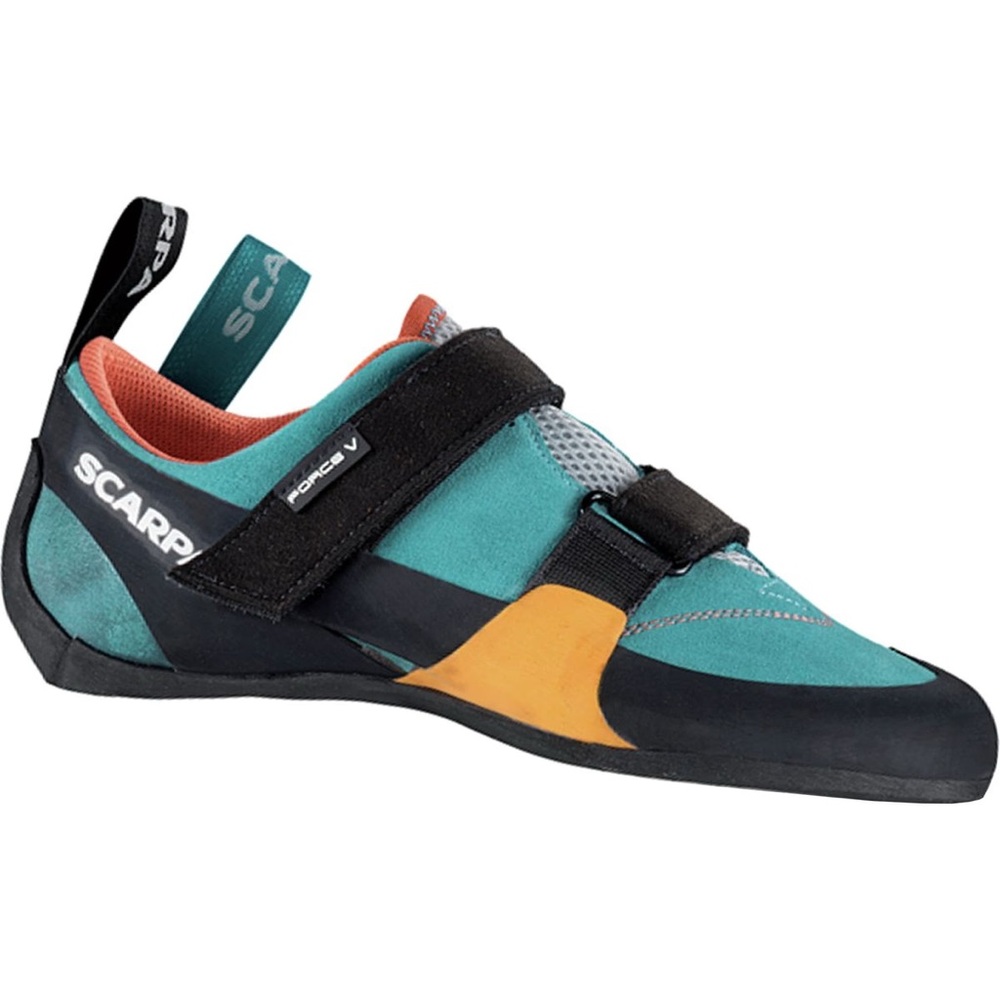 Women’s Scarpa Force V Climbing Shoe in Ice Fall and Mandarin Red (Size 39, 7.5)